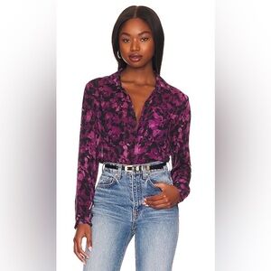 Bella Dahl Button Down Hipster Top in Berry Floral Print